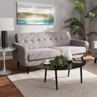 Baxton Studio R2017-Grey-SF Carina Mid-Century Modern Light Grey Fabric Upholstered Sofa